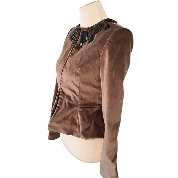 NORMAN AMBROSE Vintage Velvet Jacket •S•Brown Jeweled Blazer Brown Peplum Fitted - Picture 2 of 14
